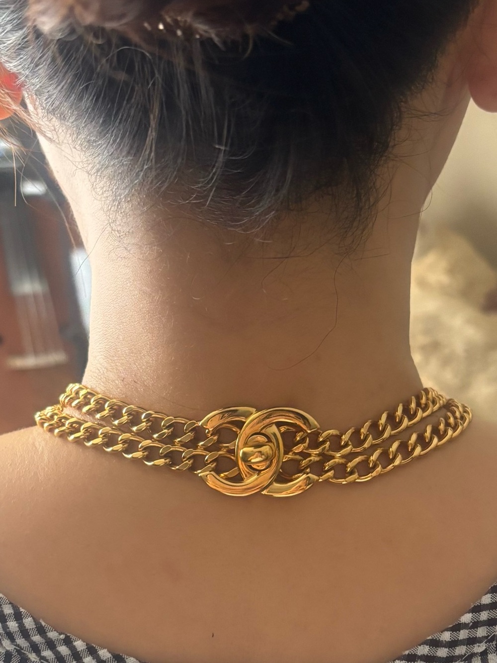 Authentic Vintage 1995 Chanel 95A CC Turnlock Double Curb Chain Choker Necklace